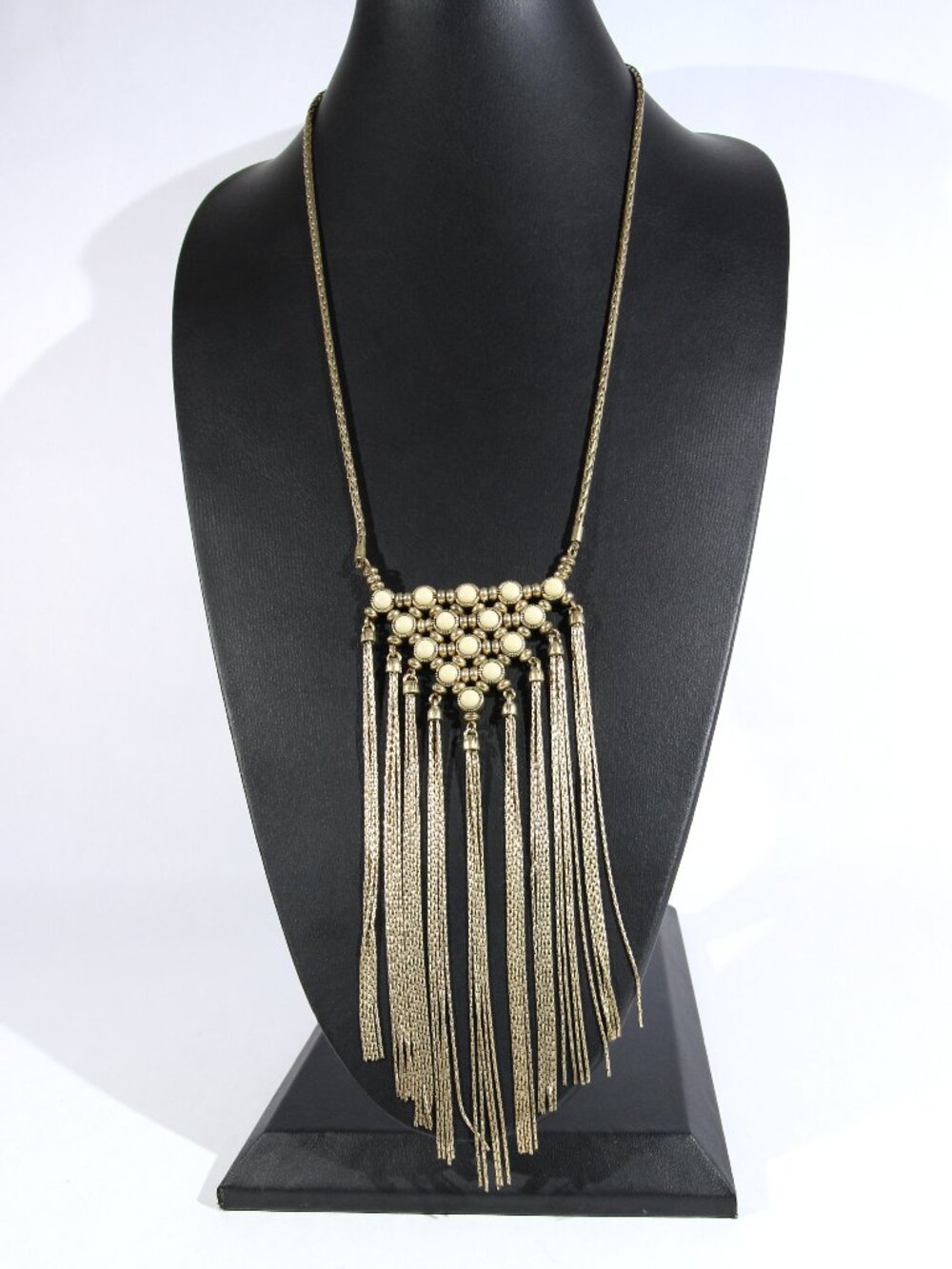 Vintage Lucky Brand Gold Tone Statement Necklace with Tassel Pendant